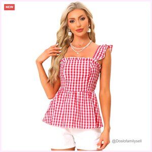 Peplum Top Sleeveless Square Neck Cotton Blouse Women's XS